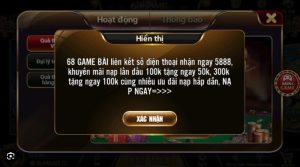 Đáp ứng đủ điều kiện sẽ được nhận khuyến mãi 68 game bài